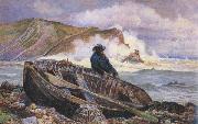 William henry millair, A Fisherman with his Dinghy at Lulworth Cove (mk46)